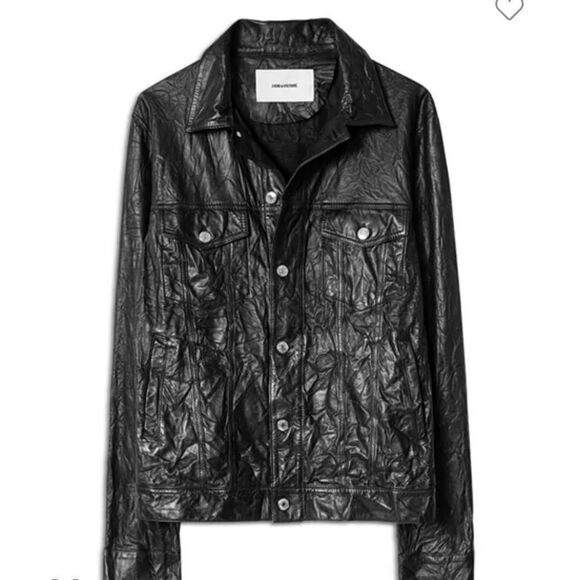 $768 Zadig & Voltaire Crinkle Leather Jacket NWT XXL  missing one button - Picture 3 of 11